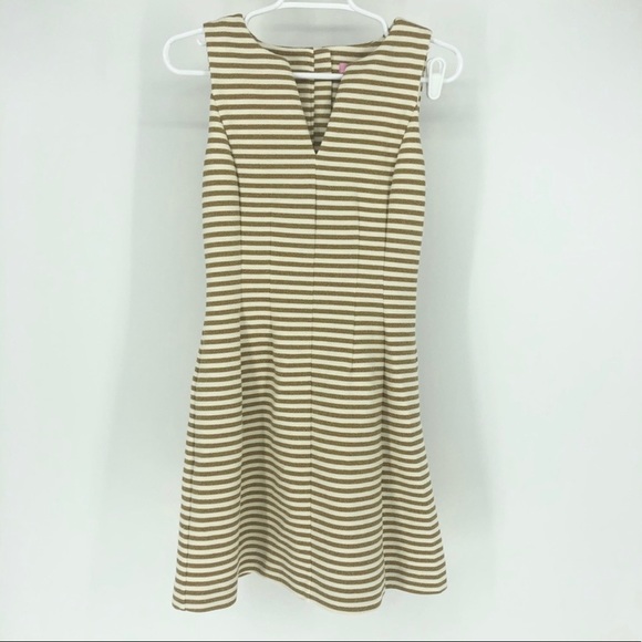 LILY PULITZER BRIELLE METALLIC STRIPE FLARE DRESS TANK DRESS GOLD CREAM - Picture 3 of 8